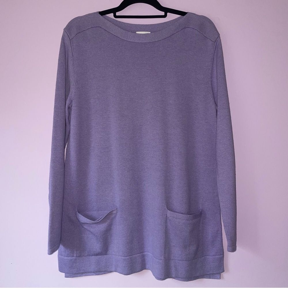 J Jill Size M Merino Wool Knit Tunic Sweater Top Pastel Purple Pockets